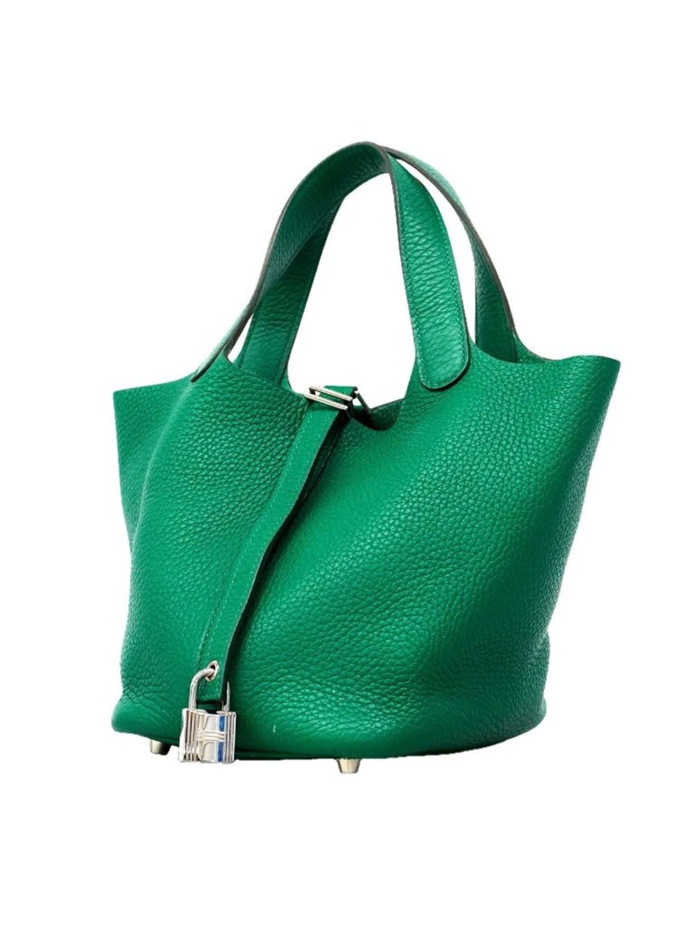 Hermes Handbag Picotin Lock PM Taurillon Clemence Vert Verdigo Silver